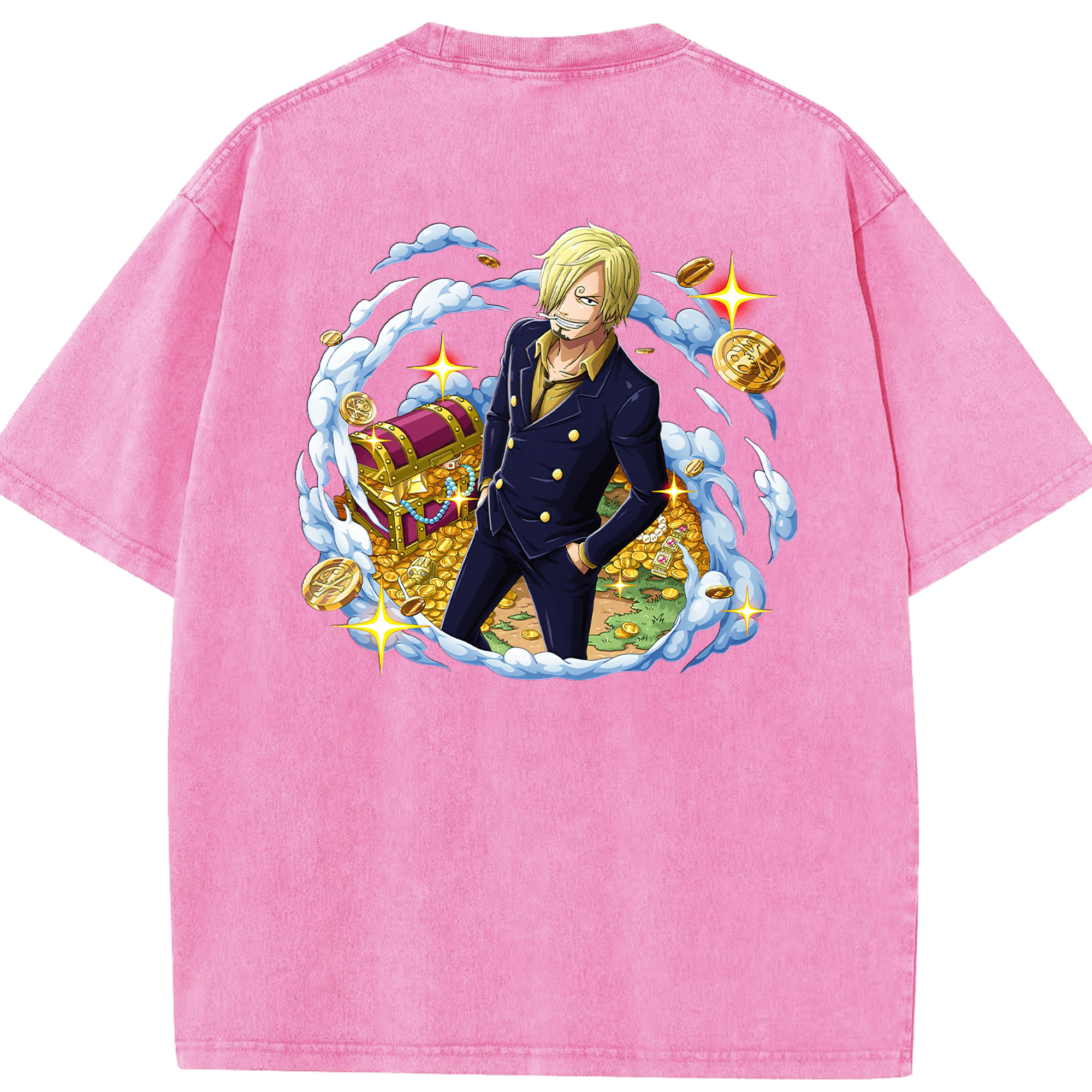 ワンピース サンジ ONE PIECE Sanji 綿100% ヴィンテージ風 半袖Tシャツ（背面プリント）